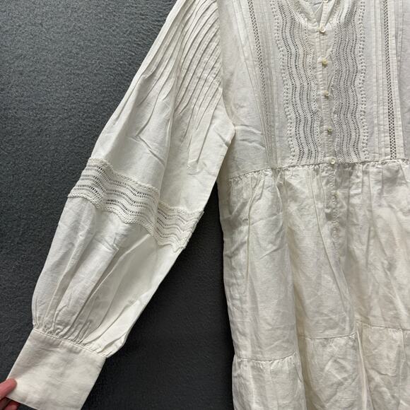 Sezane Honorina Dress Coastal Linen Cotton Button Up Mini Ecru Boho Womens 8 NEW - Picture 14 of 16